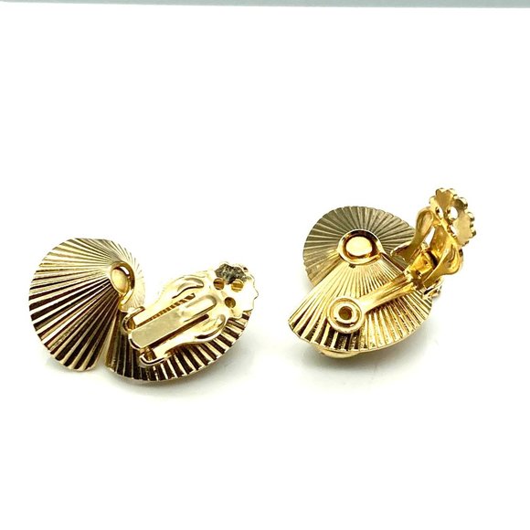 Vintage Gold Tone Flourish Earrings, Fancy Swirl with Faux Pearl Center - Picture 4 of 5